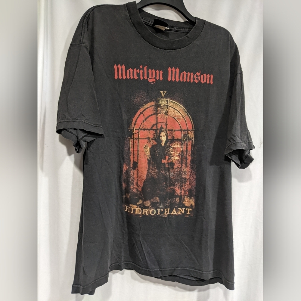 Vintage Marilyn Manson Tarot Tee Hierophant Graphic Thrashed Band Shirt